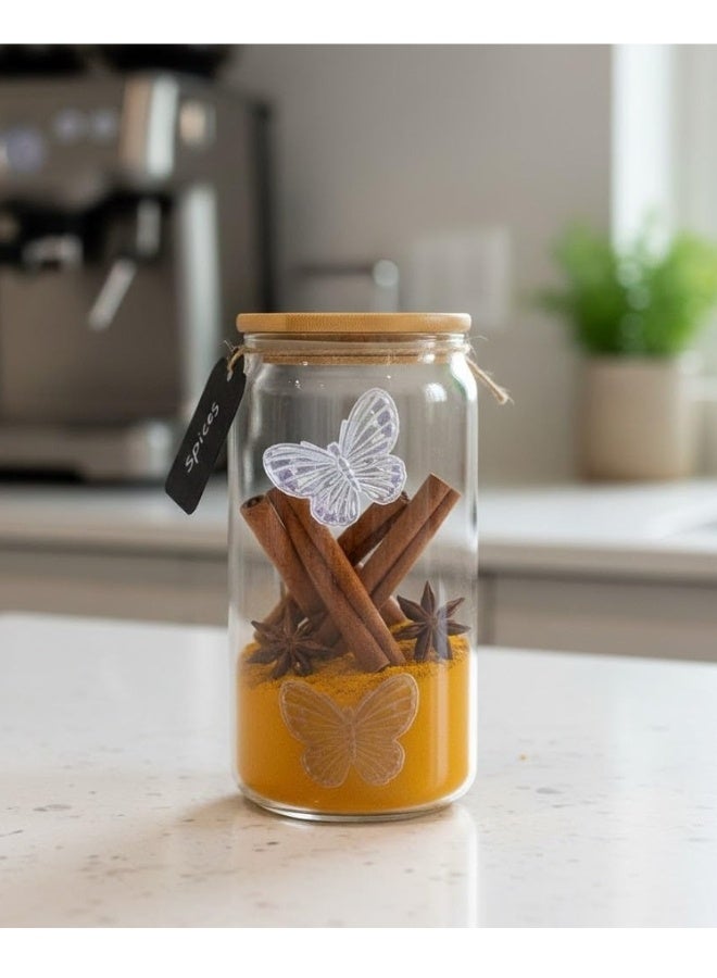 هابي هوم برطمان زجاجي بغطاء من الخيزران ، ديكور منزلي، علبة شاي، مسحوق حليب، سكر، فواكه مجففة، حلوى، أرز، بسكويت، معكرونة، حبوب، برطمانات طعام بغطاء محكم الغلق (شفاف -سعه 500مل) - Image 5